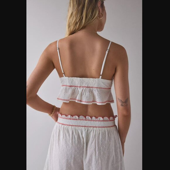 Out From Under Jolie Ruffle White Eyelet Red Lace Cropped Babydoll Cami women XL - Picture 2 of 3